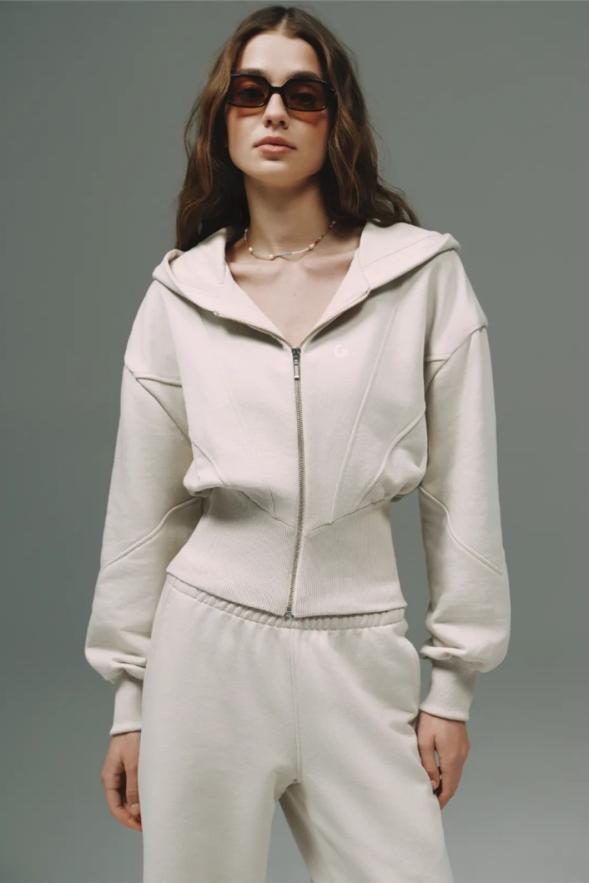 Бежевий спортивний костюм з корсетним худі та палаццо Low-Rise 044GARDEN