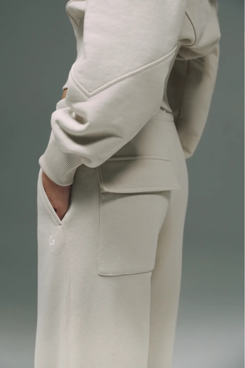 Бежевий спортивний костюм з корсетним худі та палаццо Low-Rise 044GARDEN