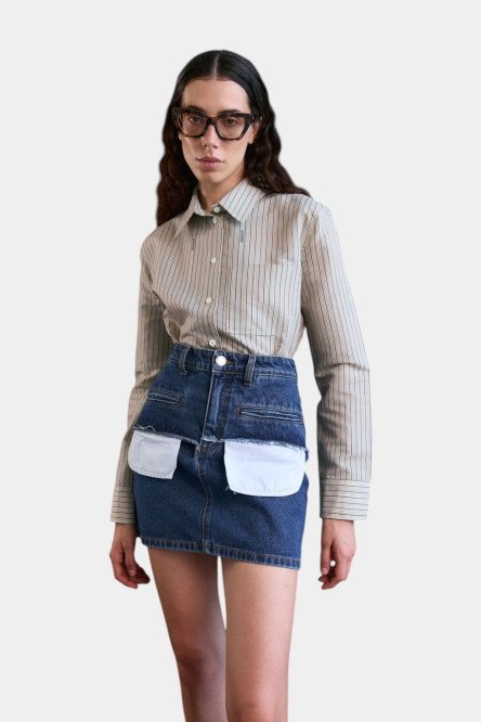 Синя джинсова спідниця-міні з кишенями