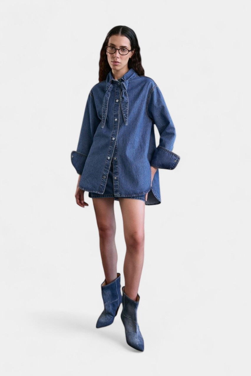 Синя джинсова сорочка з вузлом на вороті D263MB AISENBERG