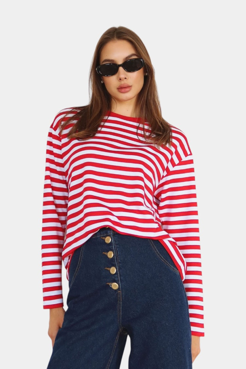 Червоно-білий лонгслів в смужку BR1 Aisenberg