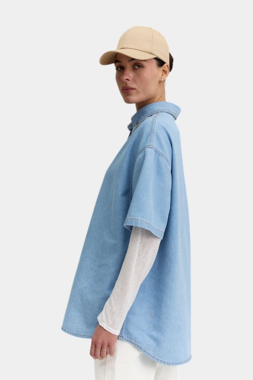 Блакитна джинсова сорочка з короткими рукавами D272LB Aisenberg