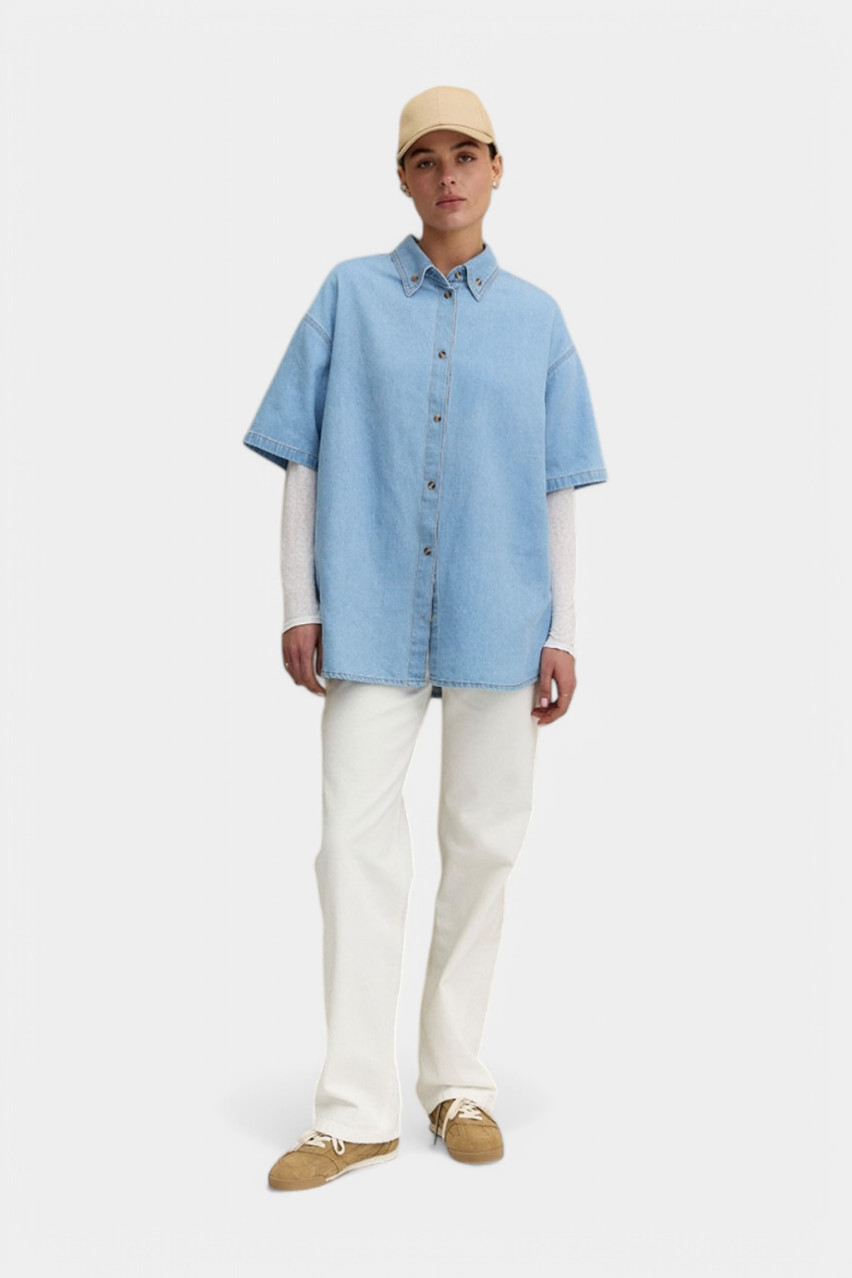 Блакитна джинсова сорочка з короткими рукавами D272LB Aisenberg