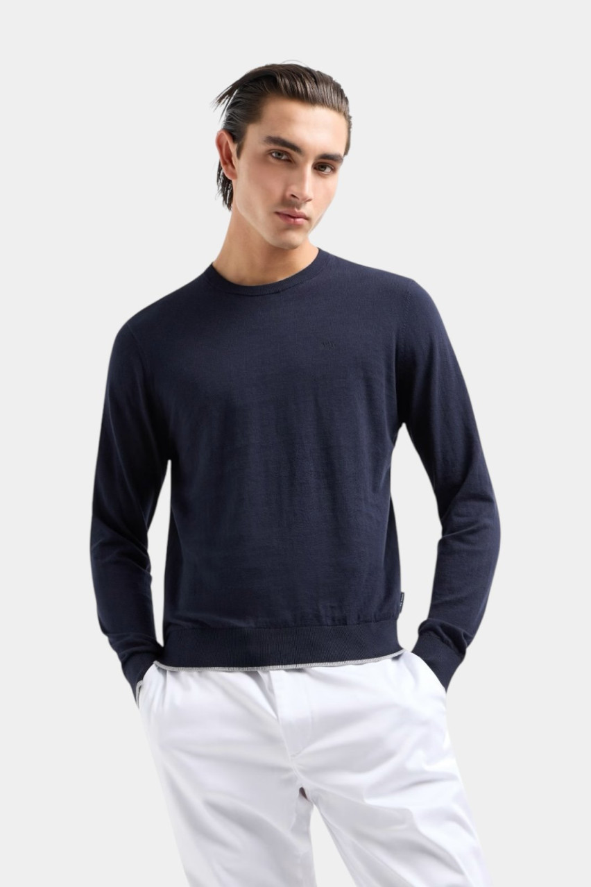 Темно-синій базовий светр із вишитим логотипом в тон 8NZM6A ZM1HZ 1510 Armani Exchange