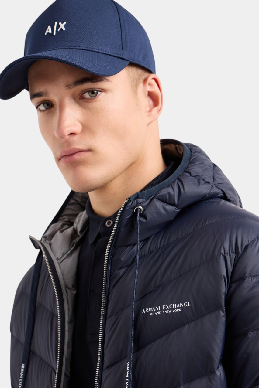 Темно-синий пуховик на молнии с капюшоном 8NZB53 ZNW3Z 5578 Armani Exchange