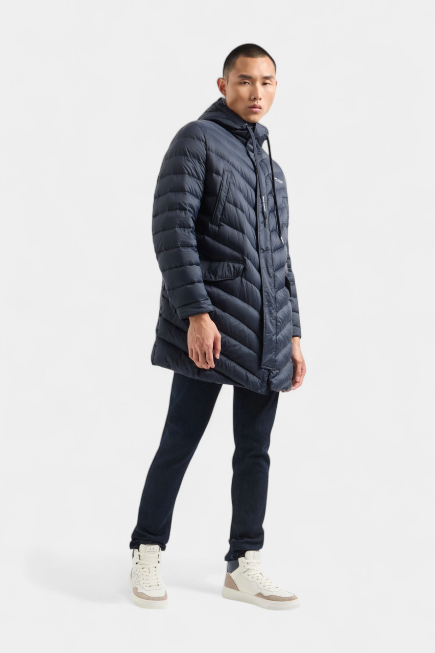 Темно-синій довгий пуховик з капюшоном 8NZL20 ZNW3Z 1583 Armani Exchange
