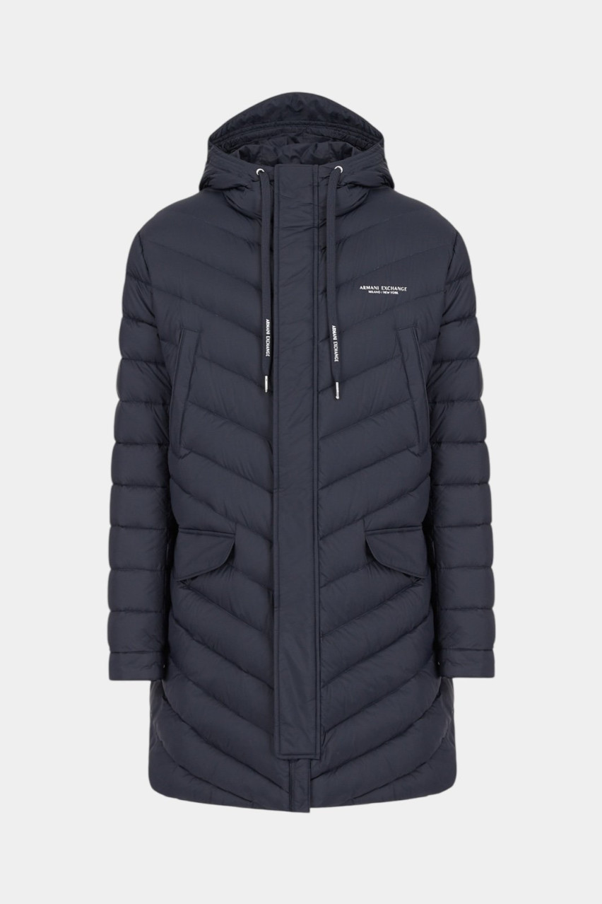 Темно-синій довгий пуховик з капюшоном 8NZL20 ZNW3Z 1583 Armani Exchange