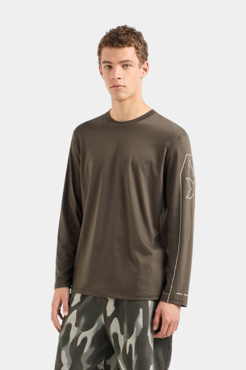 Хаки лонгслив из хлопка пима 6DZTH4 ZJA5Z 1897 Armani Exchange