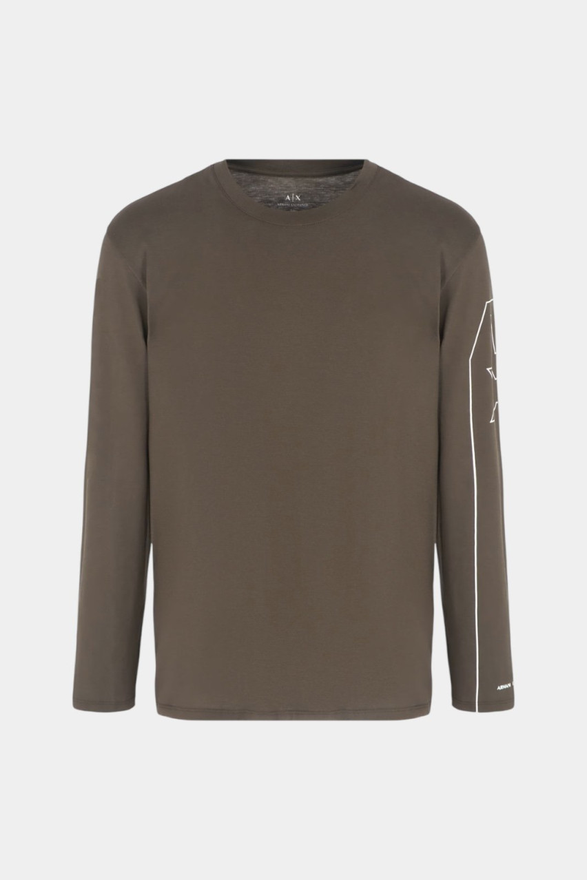Хаки лонгслив из хлопка пима 6DZTH4 ZJA5Z 1897 Armani Exchange