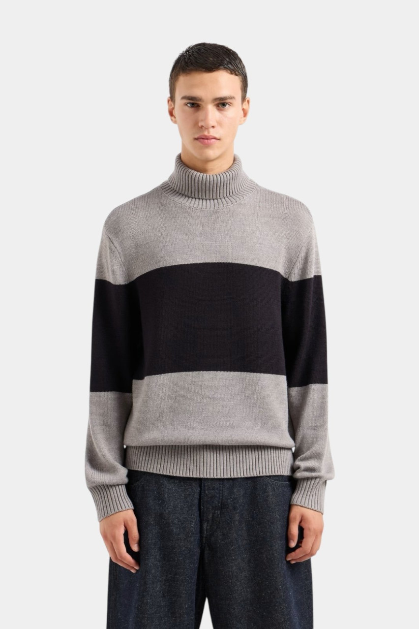 Сірий светр з темно-синьою контрастною смугою 6DZM2E ZM1LZ 27AD Armani Exchange