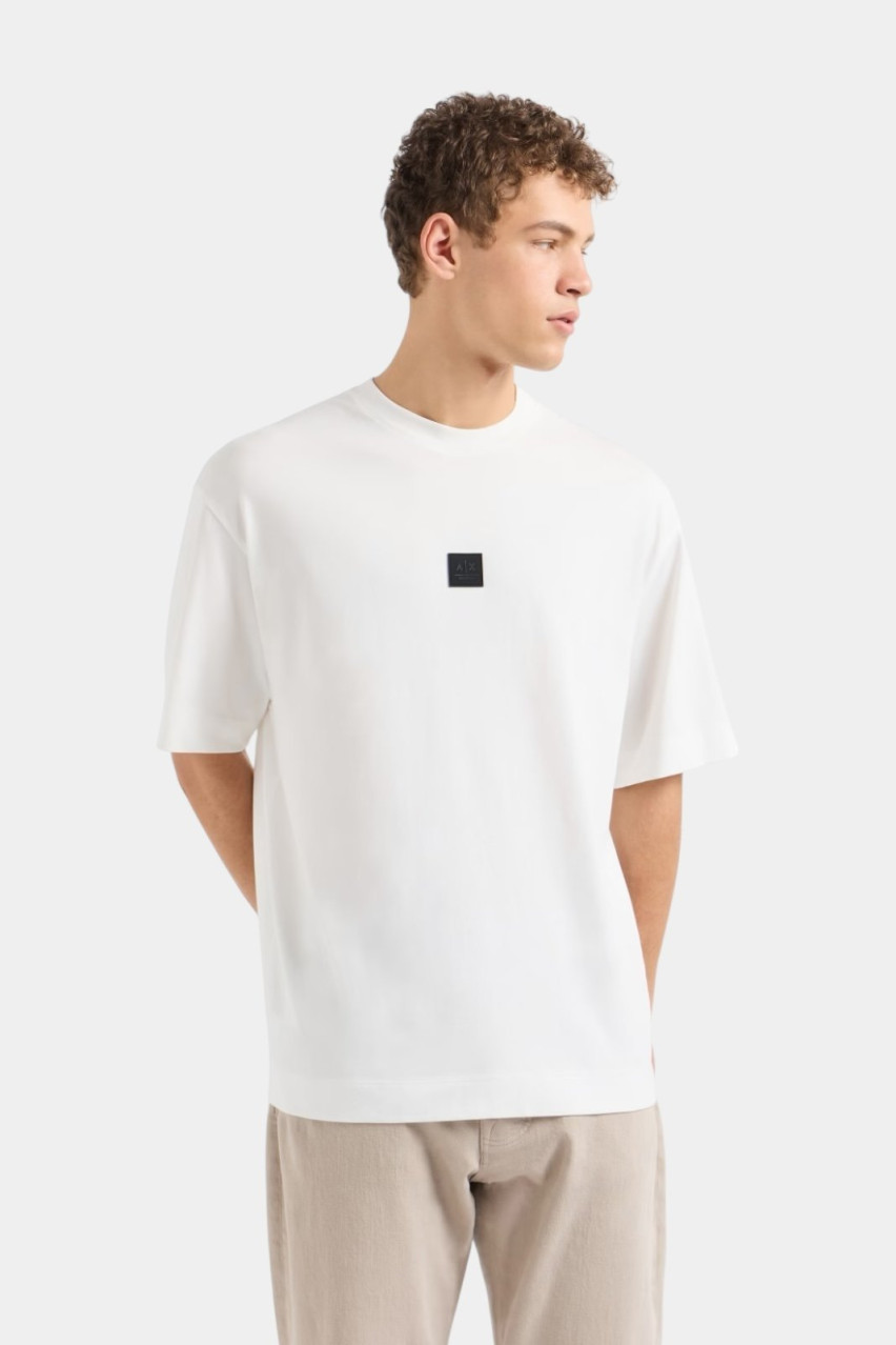 Біла футболка вільного крою з високим коміром та логотипом XM000118 AF10361 U0009 Armani Exchange