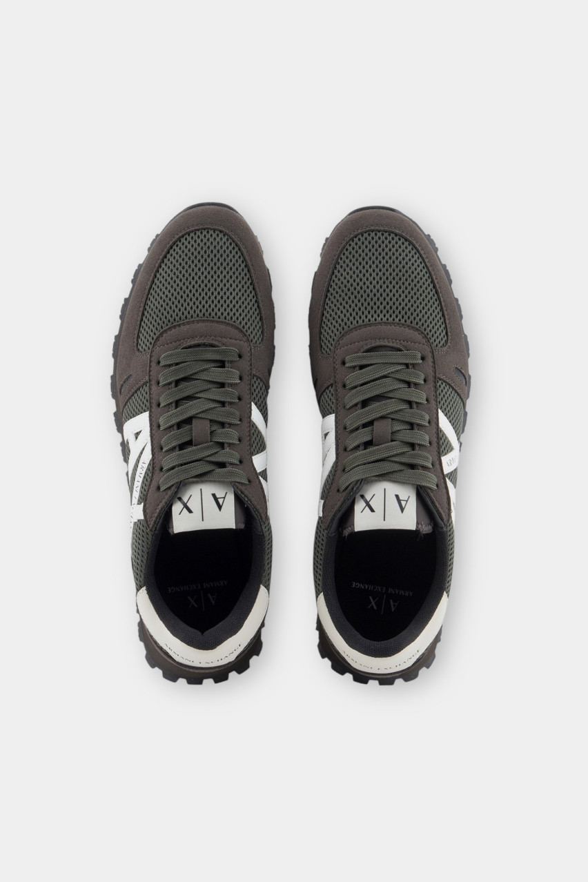 Хаки кроссовки с сеткой и вставками из экозамши XUX169 XV660 K727 Armani Exchange
