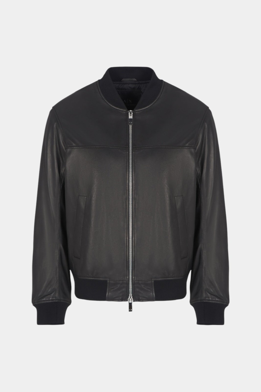 Чорна шкіряна куртка з тканинними деталями XM000104 AF10500 UC001 Armani Exchange