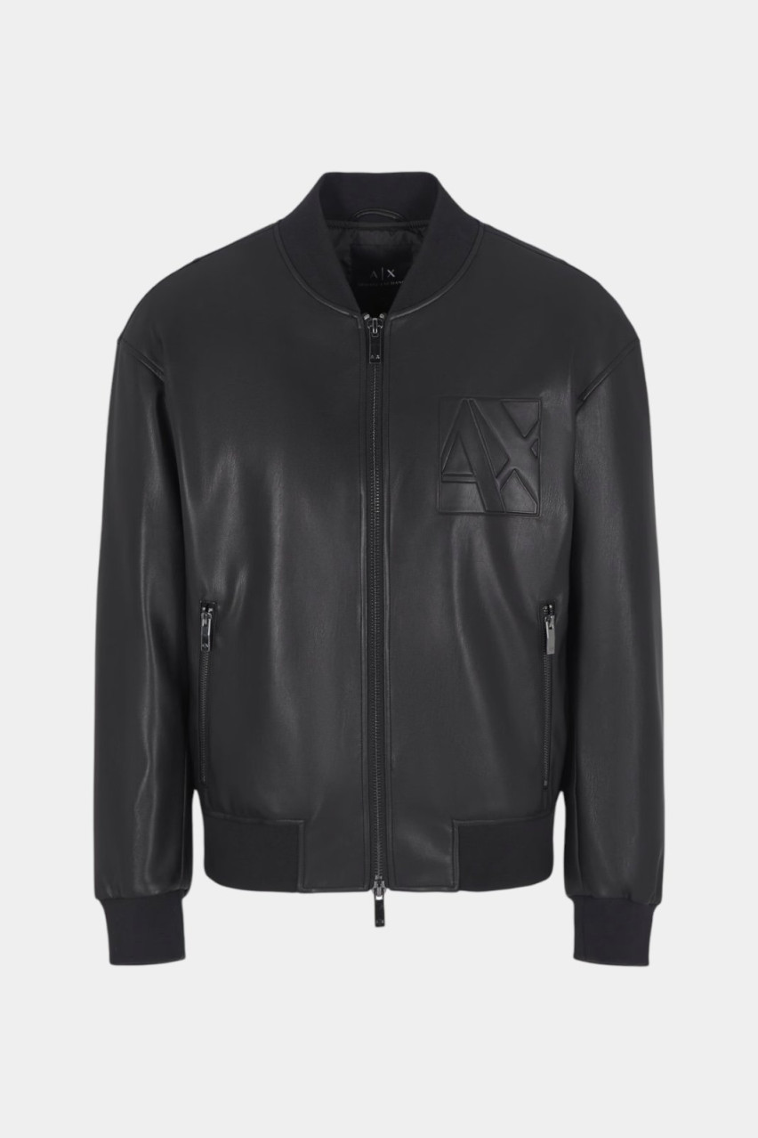 Чорна шкіряна куртка з тисненим логотипом 6DZB23 ZE1CZ 1200 Armani Exchange