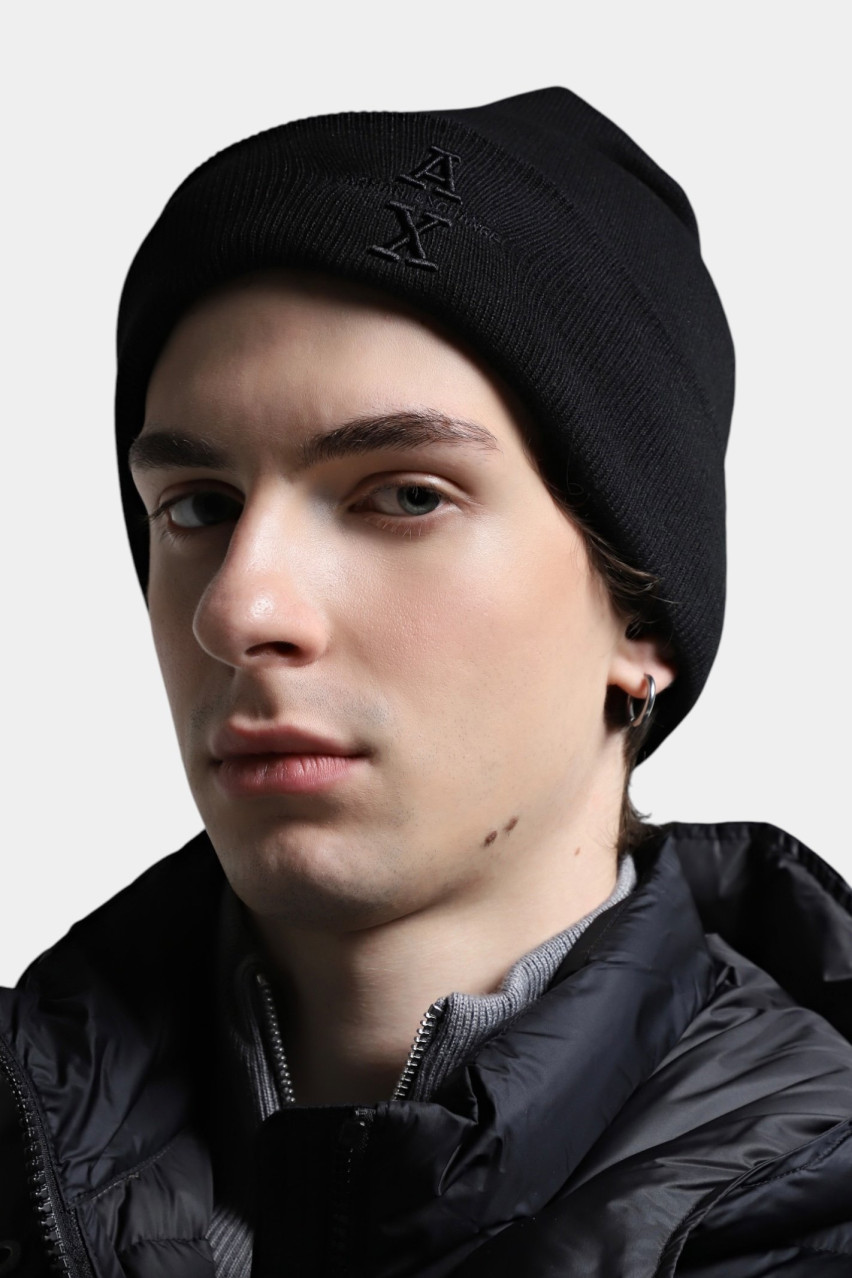 Черная вязаная шапка с вышитым логотипом 954660 4F300 00020 Armani Exchange