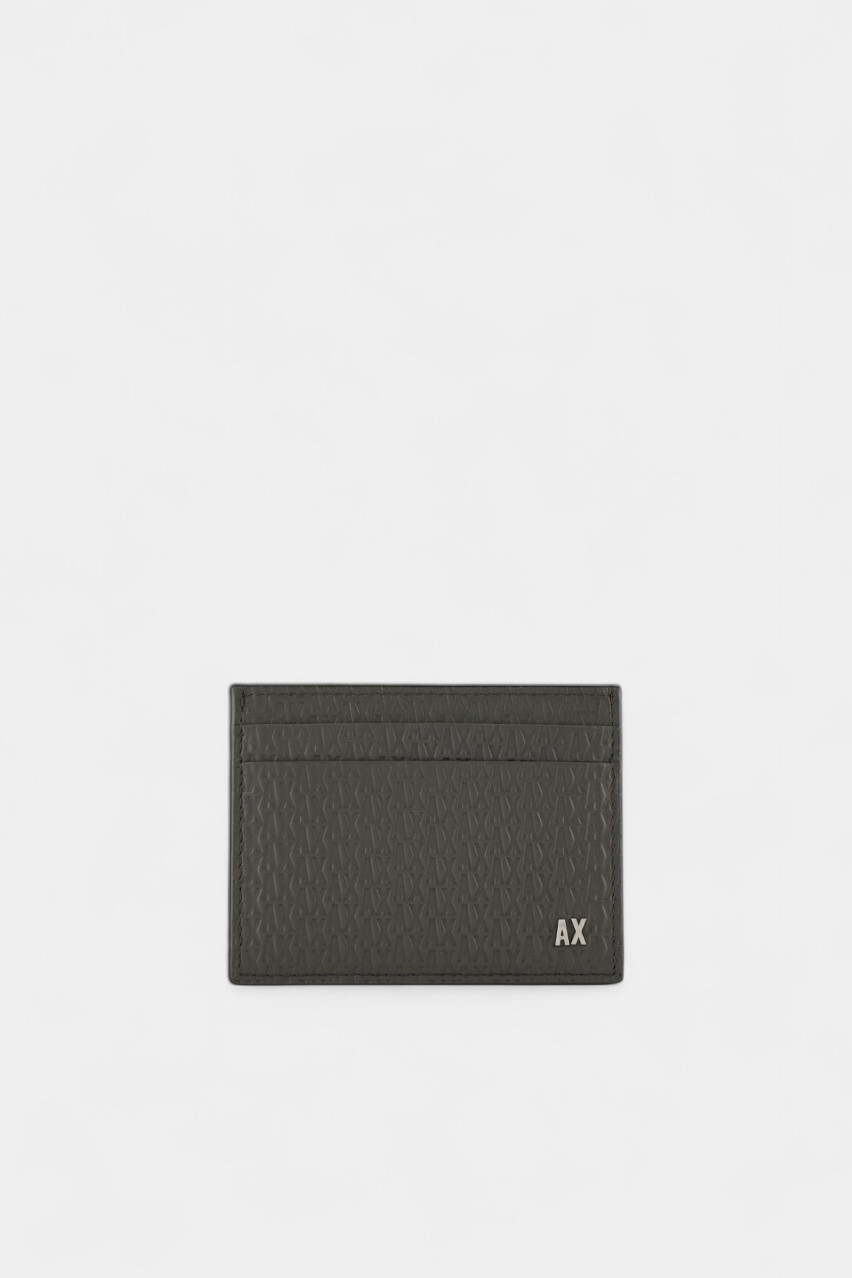 Сірий шкіряний кардхолдер з тисненим логотипом по всій поверхні 958053 4R847 10051 Armani Exchange