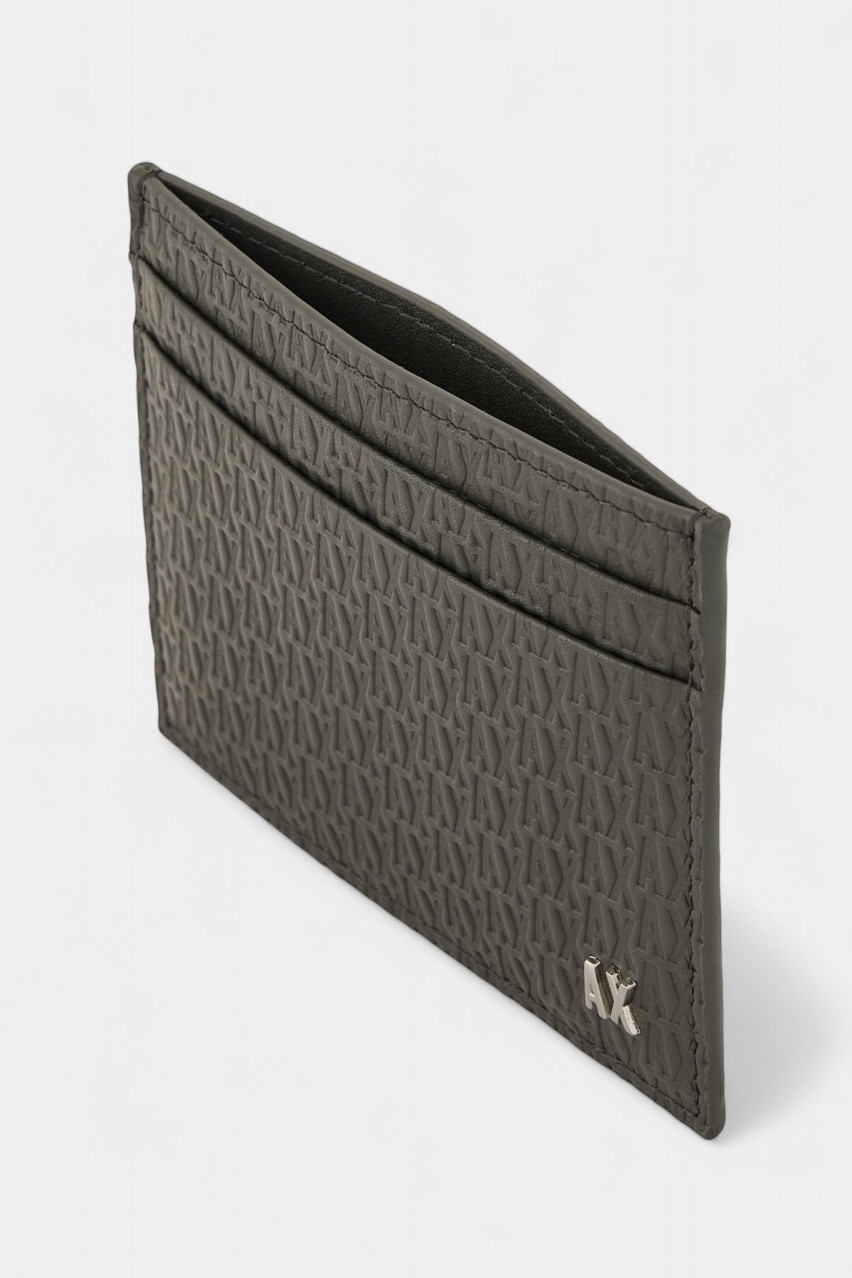 Сірий шкіряний кардхолдер з тисненим логотипом по всій поверхні 958053 4R847 10051 Armani Exchange