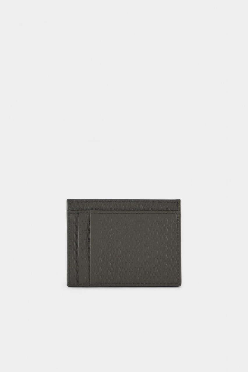 Сірий шкіряний кардхолдер з тисненим логотипом по всій поверхні 958053 4R847 10051 Armani Exchange