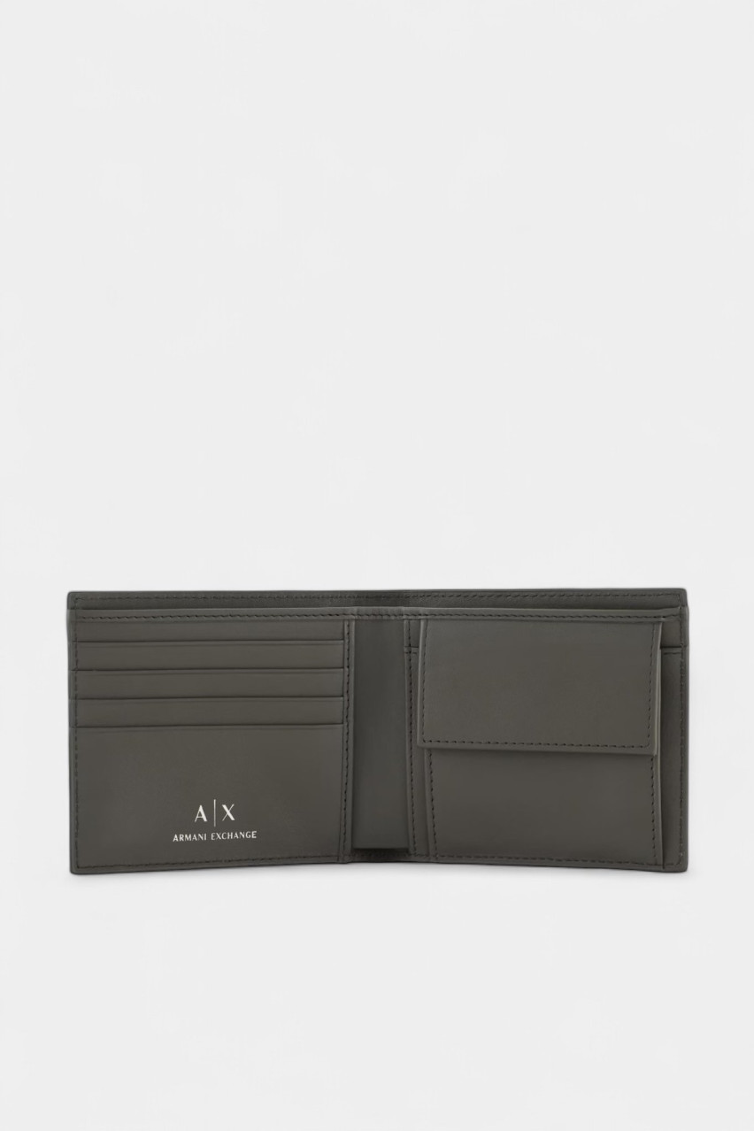 Сірий шкіряний гаманець з тисненим логотипом по всій поверхні 958098 4R847 10051 Armani Exchange
