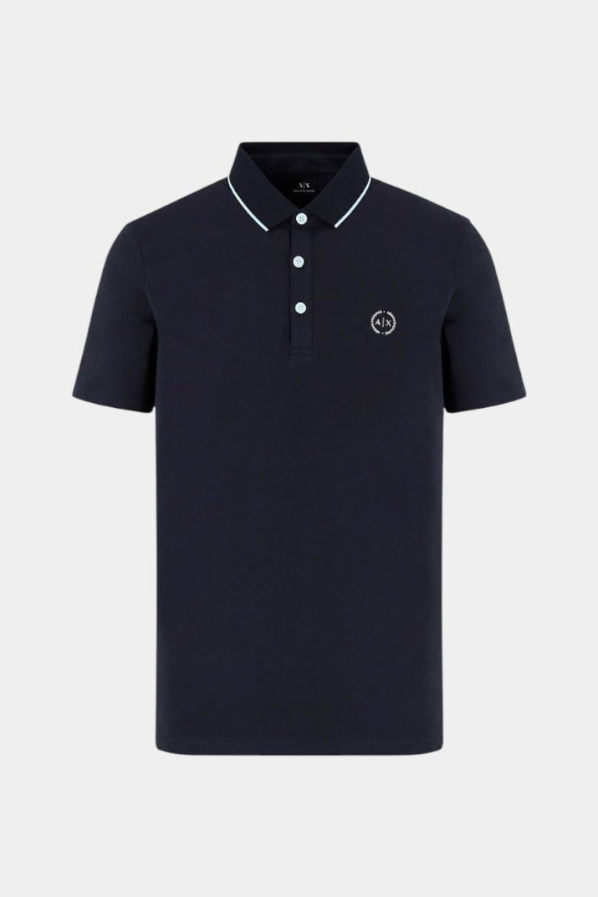 Темно-синє поло з контрастним кантом і логотипом 8NZF70 Z8M9Z MB043 Armani Exchange