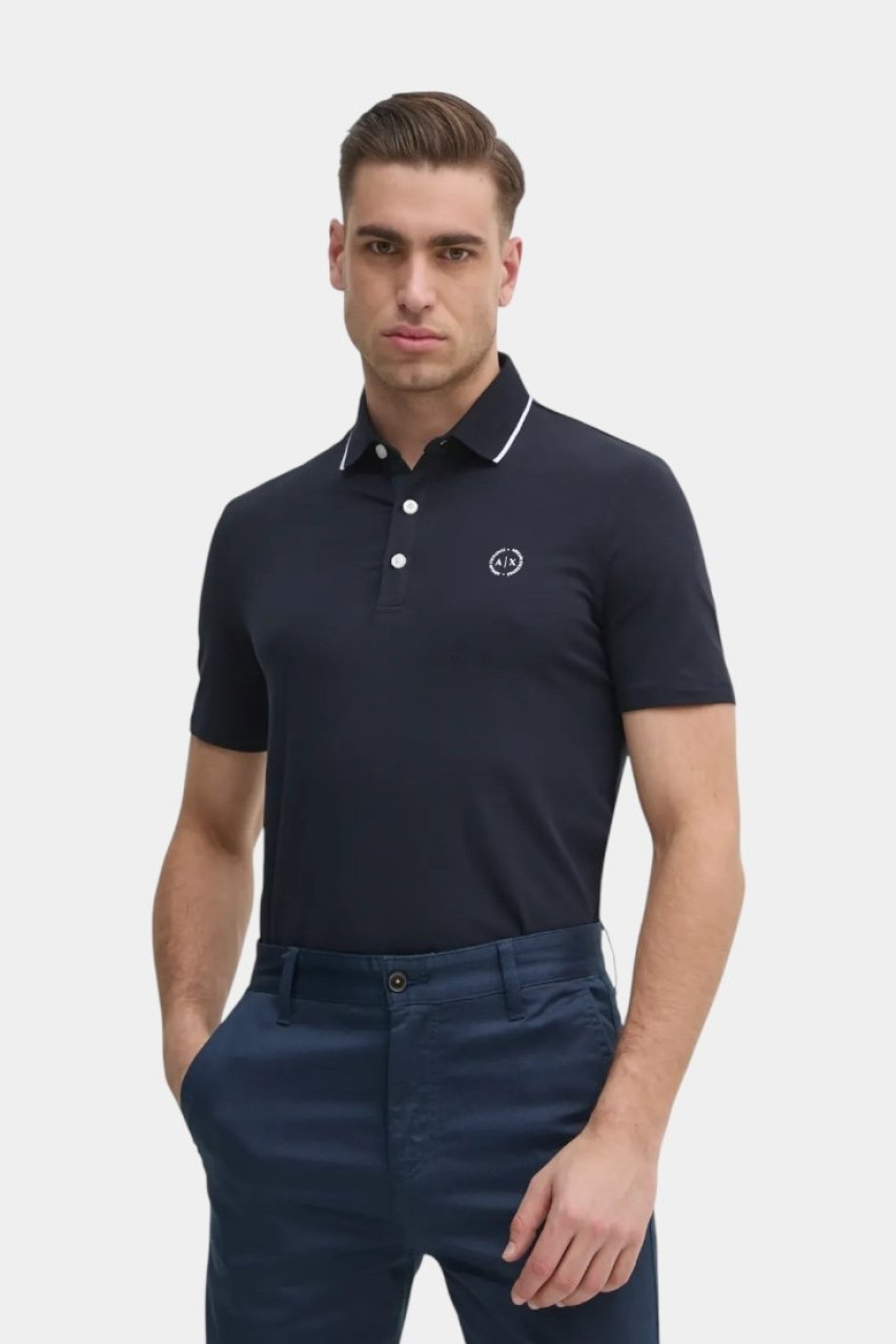 Темно-синє поло з контрастним кантом і логотипом 8NZF70 Z8M9Z MB043 Armani Exchange