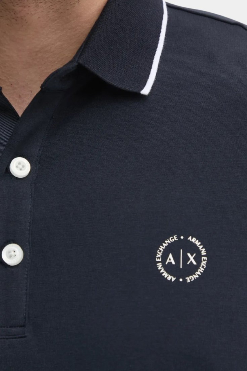 Темно-синє поло з контрастним кантом і логотипом 8NZF70 Z8M9Z MB043 Armani Exchange