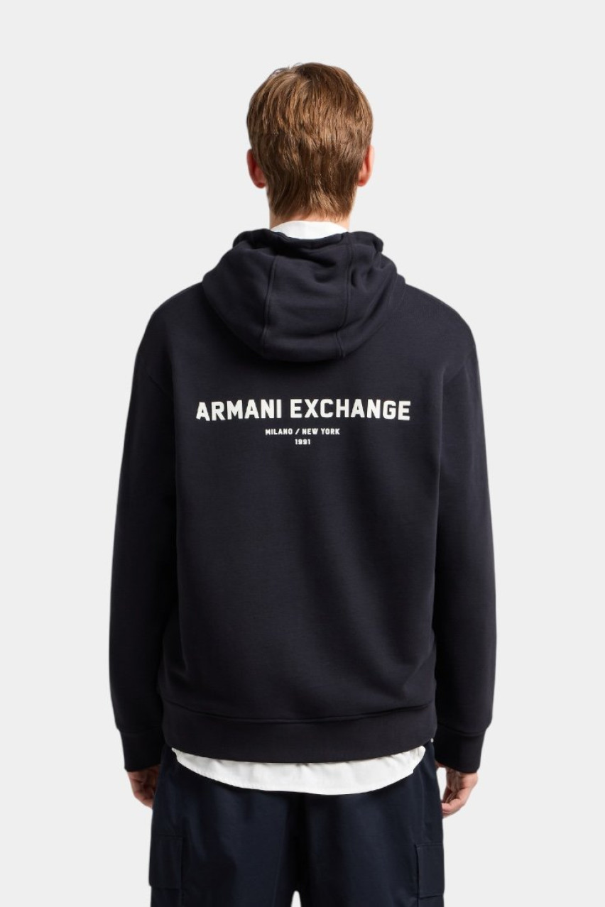 Темно-синє худі з принтом «Milan/New York» позаду XM000223 AF12656 UB101 Armani Exchange