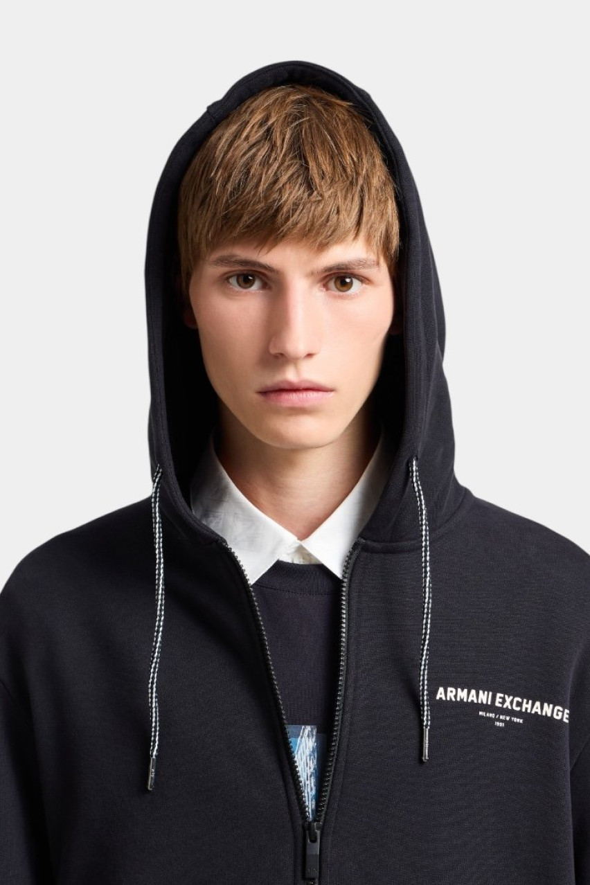 Темно-синє худі з принтом «Milan/New York» позаду XM000223 AF12656 UB101 Armani Exchange