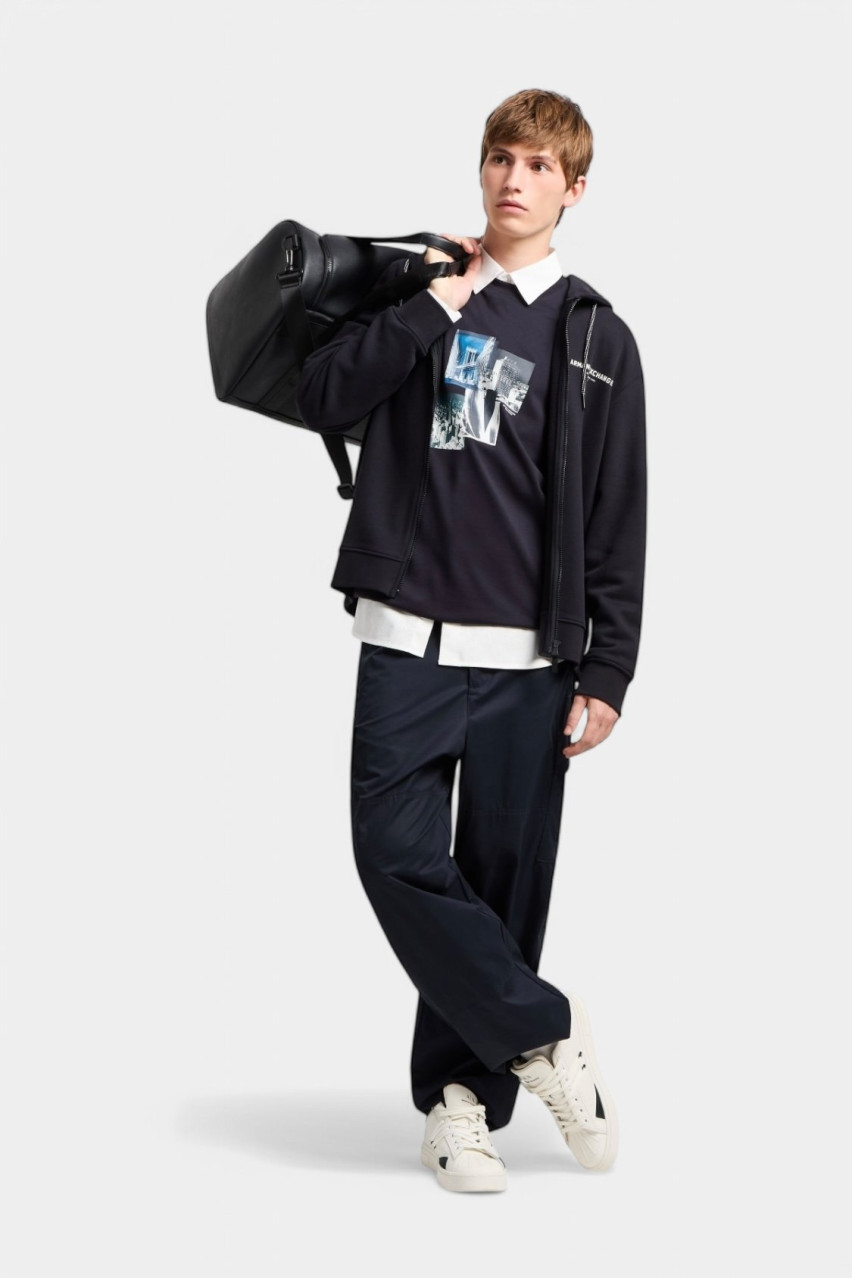 Темно-синє худі з принтом «Milan/New York» позаду XM000223 AF12656 UB101 Armani Exchange