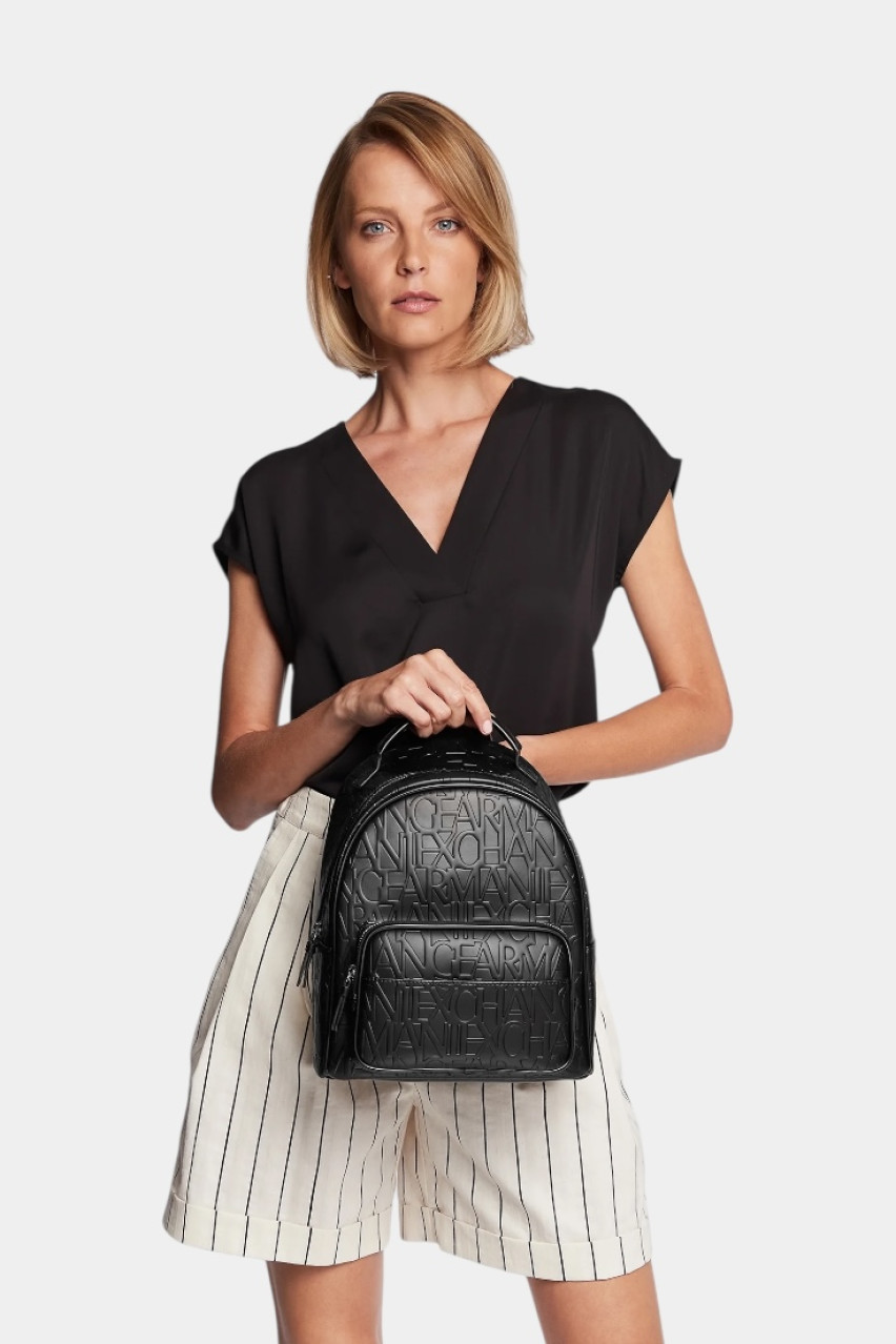 Черный рюкзак с тисненым логотипом по всей поверхности 942805 CC793 00020 Armani Exchange
