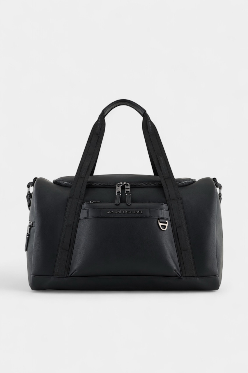 Черная тревел-сумка с наружным карманом и металлическим логотипом XM000143 AF11925 UC001 Armani Exchange
