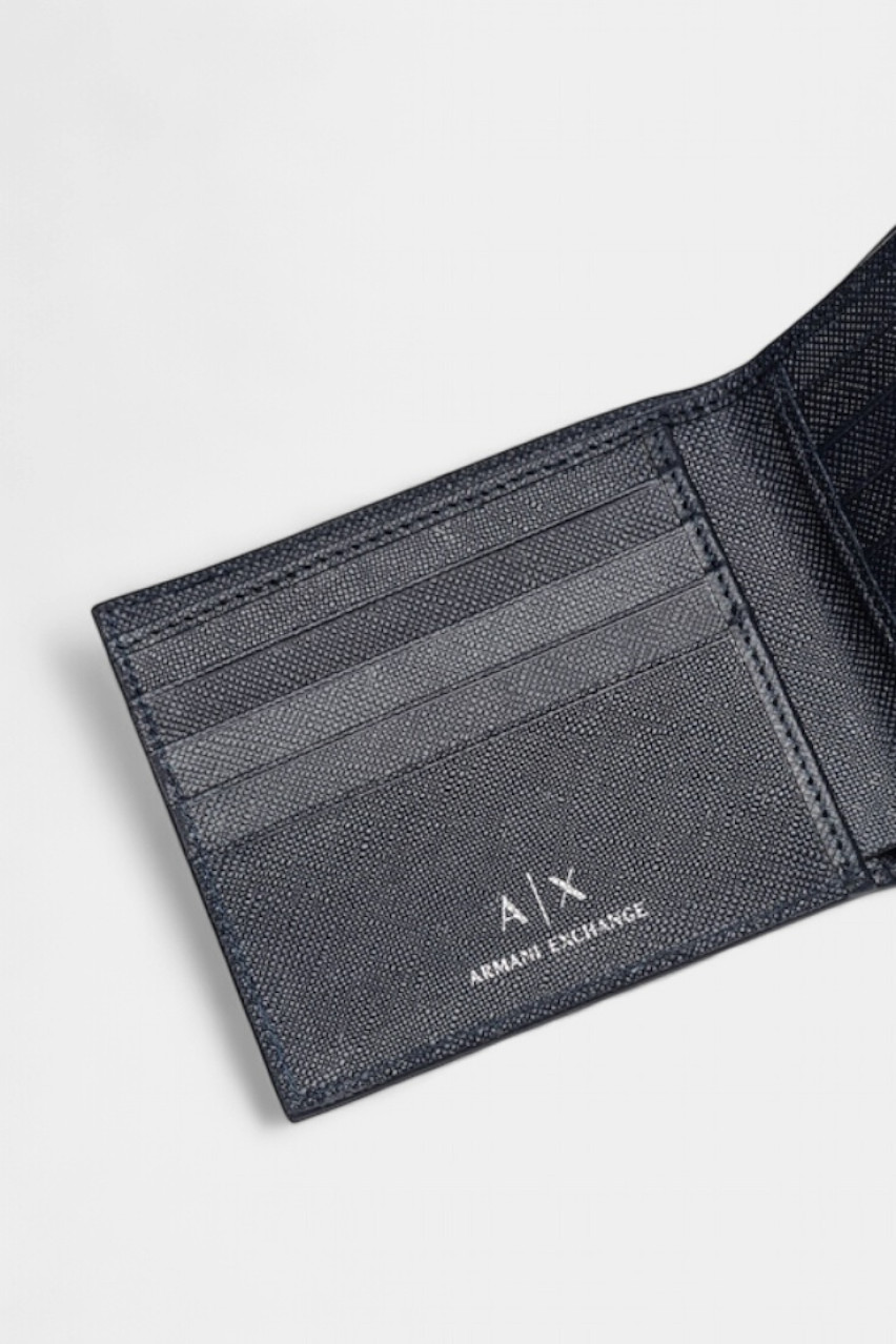 Темно-синій шкіряний гаманець з металевим логотипом XM000168 AF12702 UB101 Armani Exchange