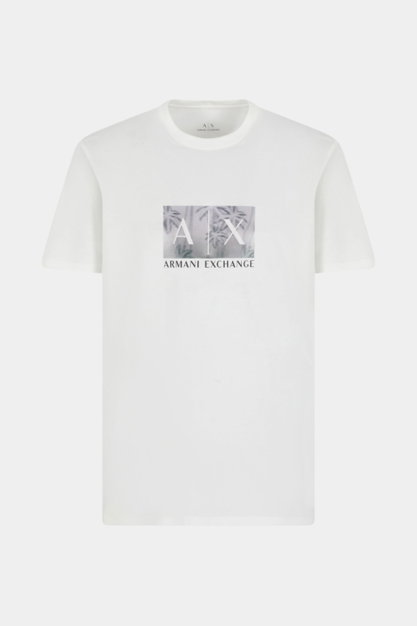 Біла футболка стандартного крою з принтованим логотипом XM000555 AF10358 U0009 Armani Exchange