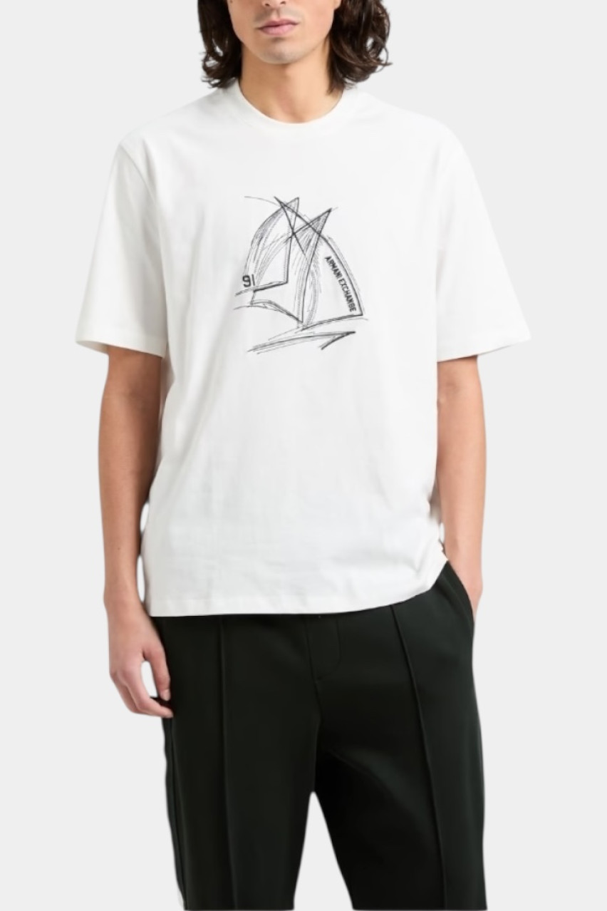 Біла футболка стандартного крою з вишитим малюнком XM000273 AF10361 U0009 Armani Exchange