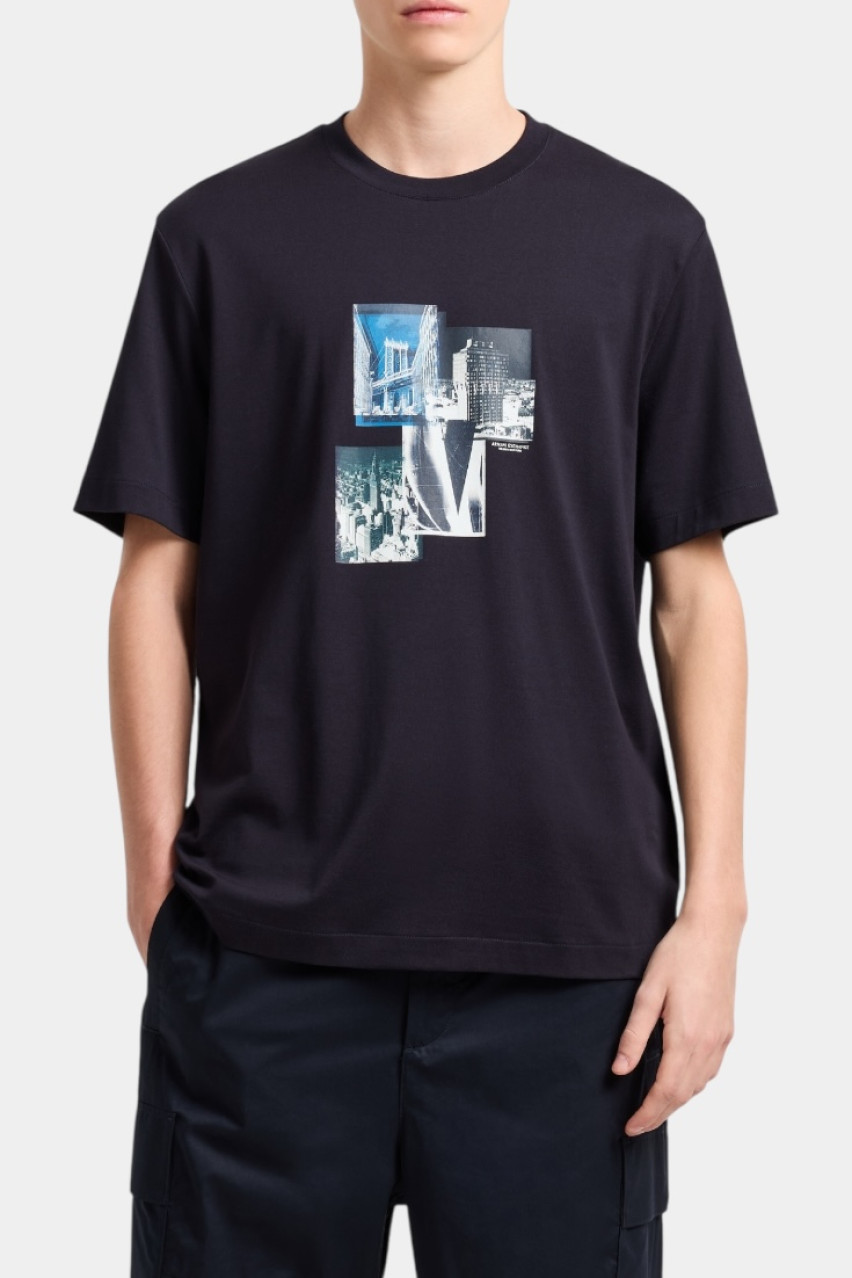 Темно-синя футболка стандартного крою з принтом XM000269 AF12112 UB101 Armani Exchange