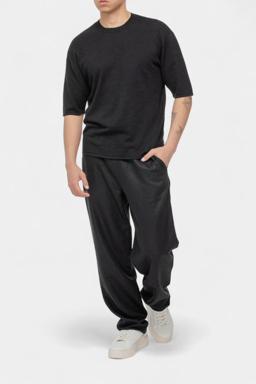 Чорний однотонний джемпер з льону та бавовни XM000710 AF12935 UC001 Armani Exchange