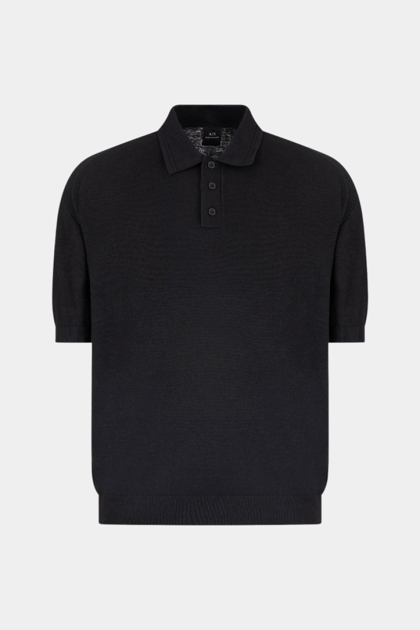 Чорне однотонне поло з льону та бавовни XM000709 AF12935 UC001 Armani Exchange