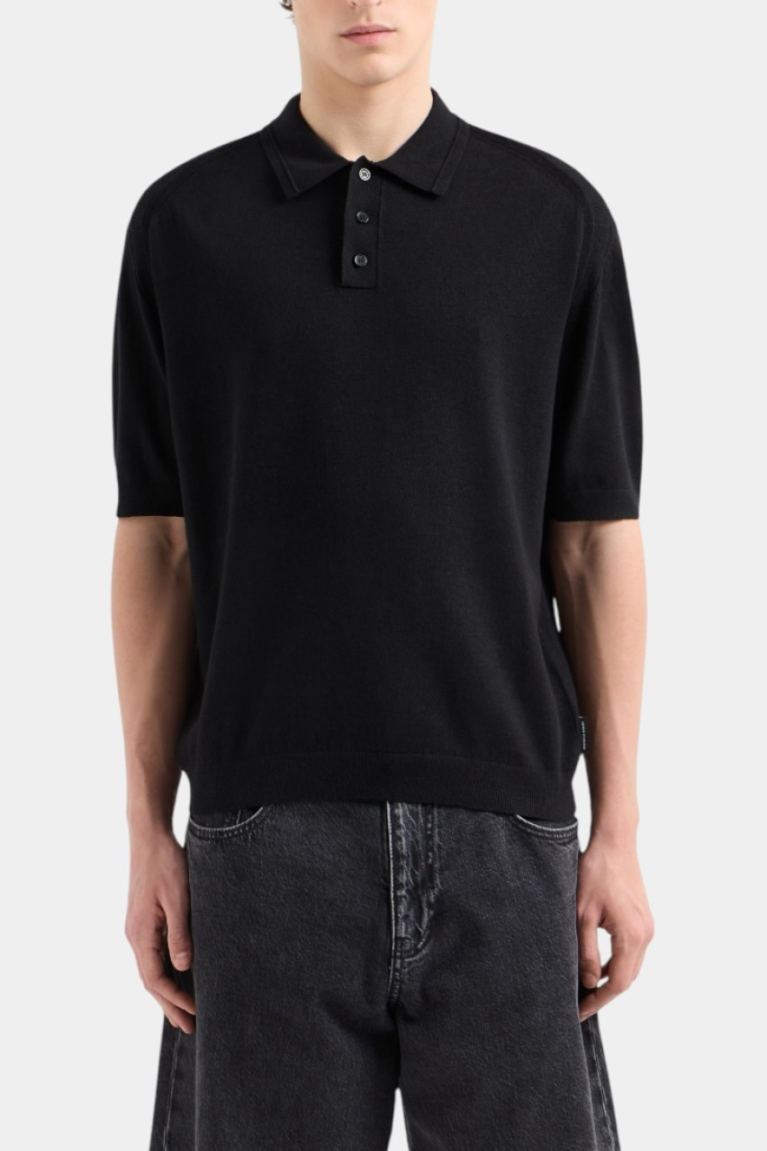 Чорне однотонне поло з льону та бавовни XM000709 AF12935 UC001 Armani Exchange