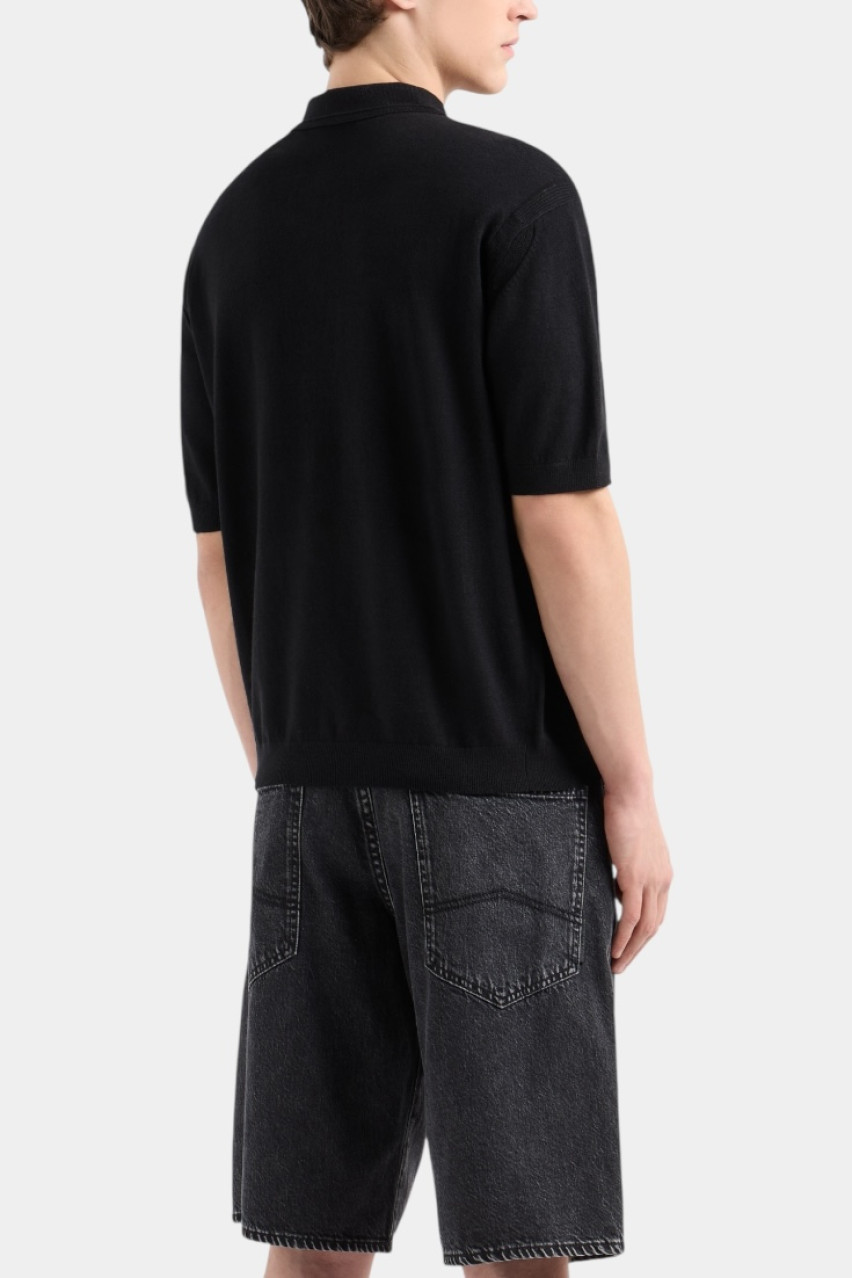Чорне однотонне поло з льону та бавовни XM000709 AF12935 UC001 Armani Exchange