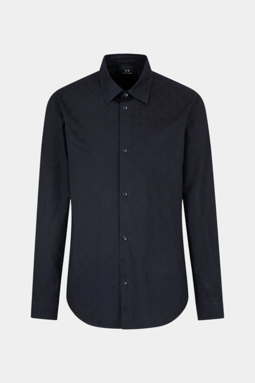 Темно-синя сорочка з логотипами в тон по всій поверхні XM000197 AF12179 UB101 Armani Exchange