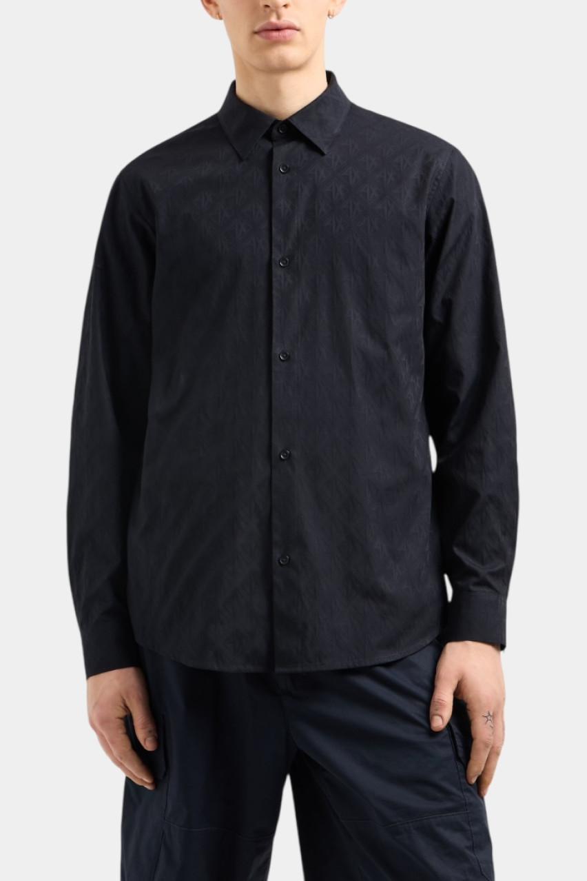 Темно-синя сорочка з логотипами в тон по всій поверхні XM000197 AF12179 UB101 Armani Exchange