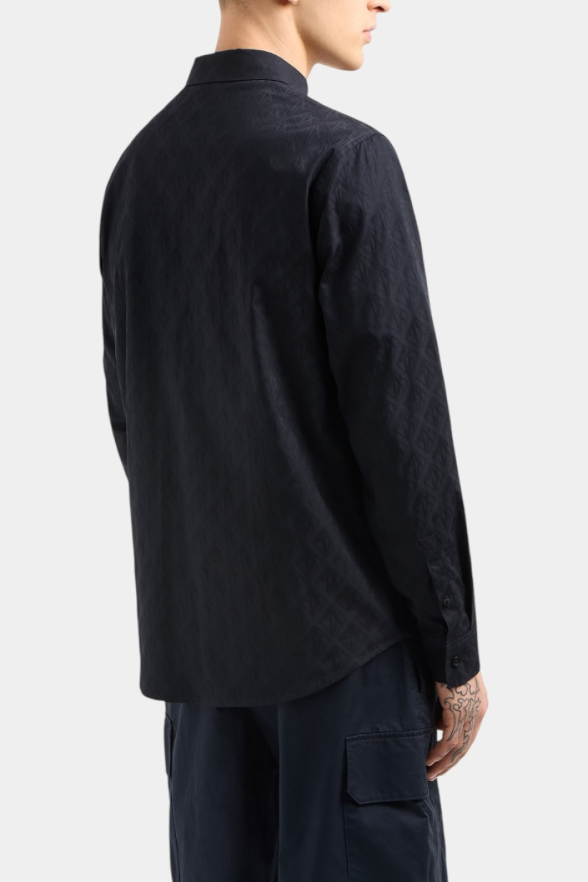 Темно-синя сорочка з логотипами в тон по всій поверхні XM000197 AF12179 UB101 Armani Exchange