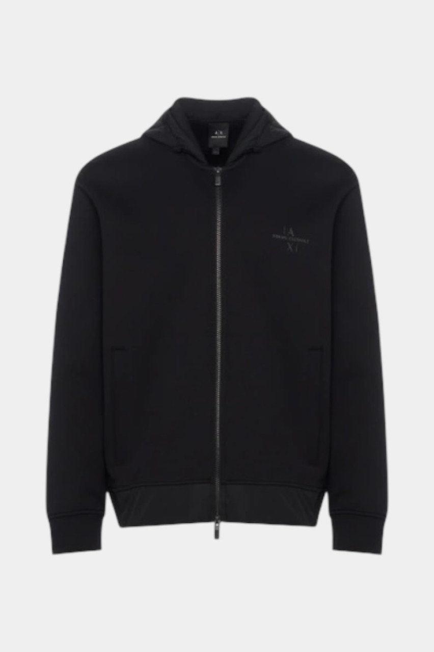 Черное худи на молнии с логотипом в тон XM000515 AF13047 MC105 Armani Exchange