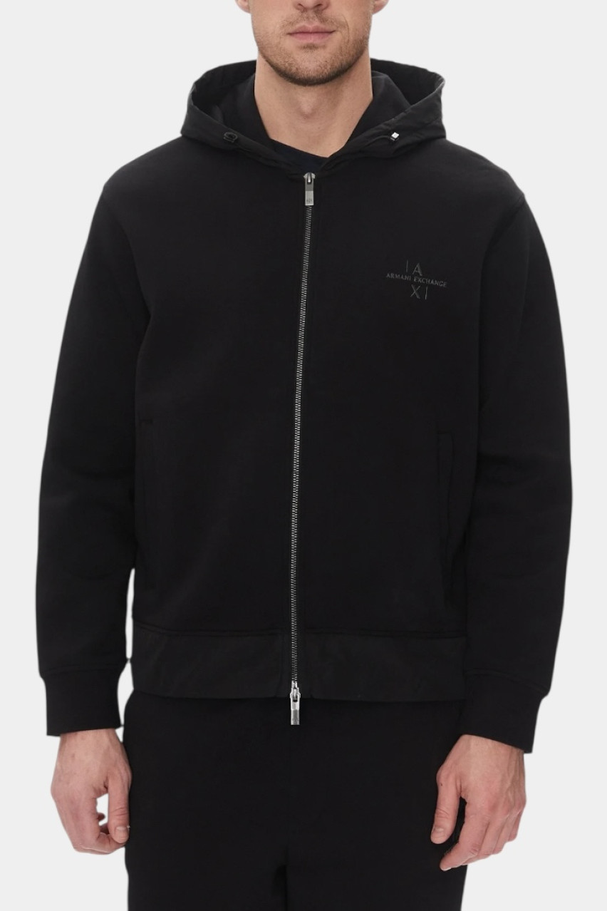 Черное худи на молнии с логотипом в тон XM000515 AF13047 MC105 Armani Exchange