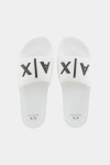 Білі шльопанці з чорним логотипом