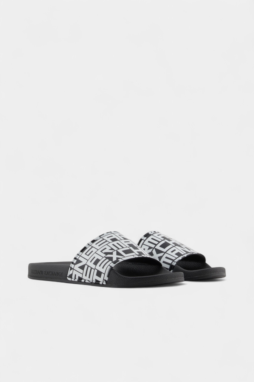 Чорні шльопанці з білим логотипом XUP004 XV679 N814 Armani Exchange