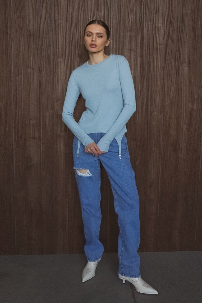 Голубой лонгслив с застёжками BLAZH.