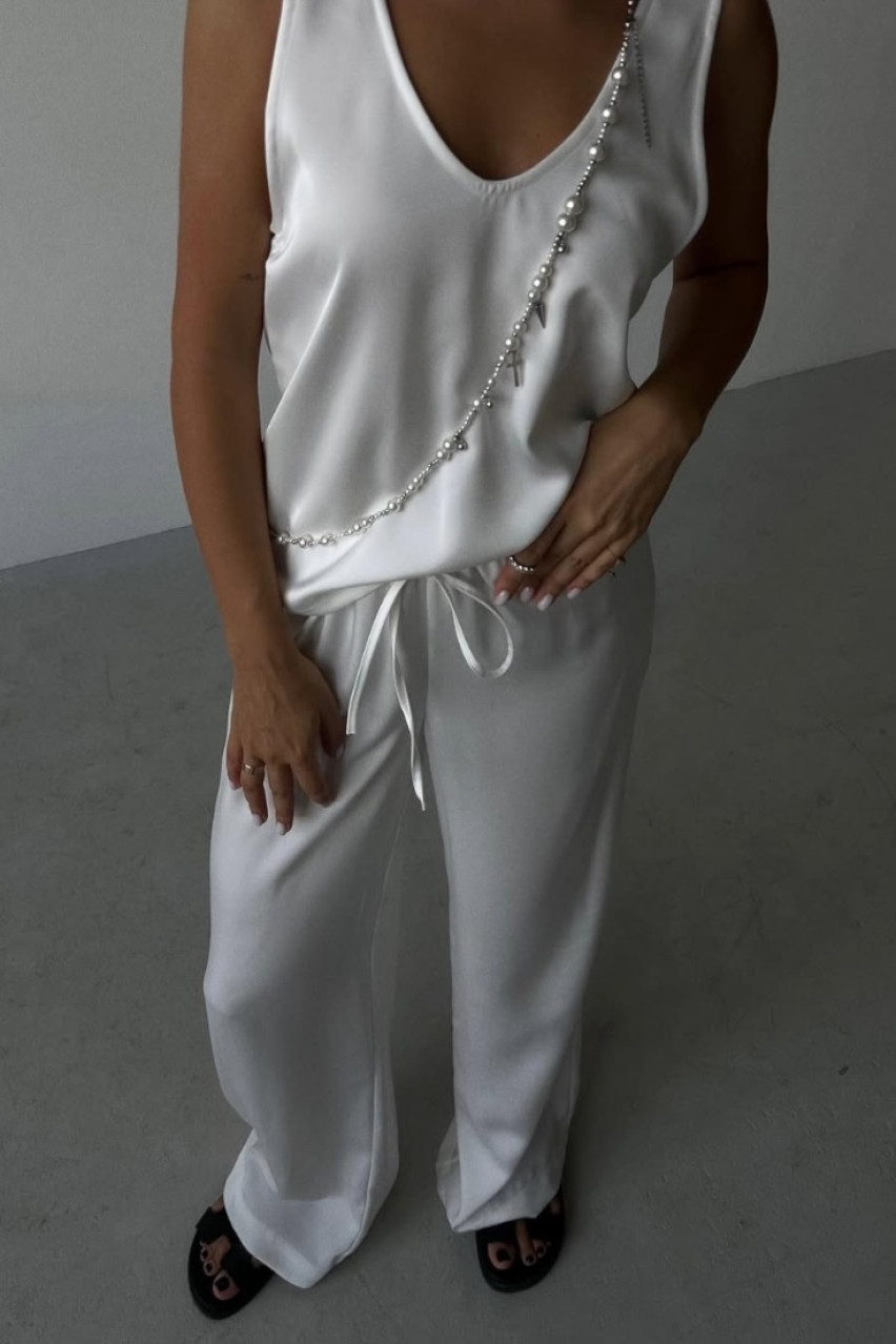 Молочные атласные брюки на резинке SS2024 BLAZH.