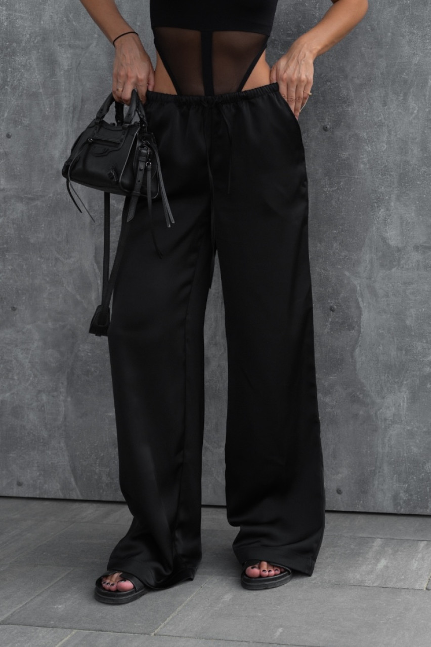 Черные брюки атласные на резинке SS2024 BLAZH.