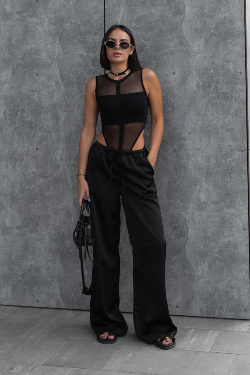 Черные брюки атласные на резинке SS2024 BLAZH.